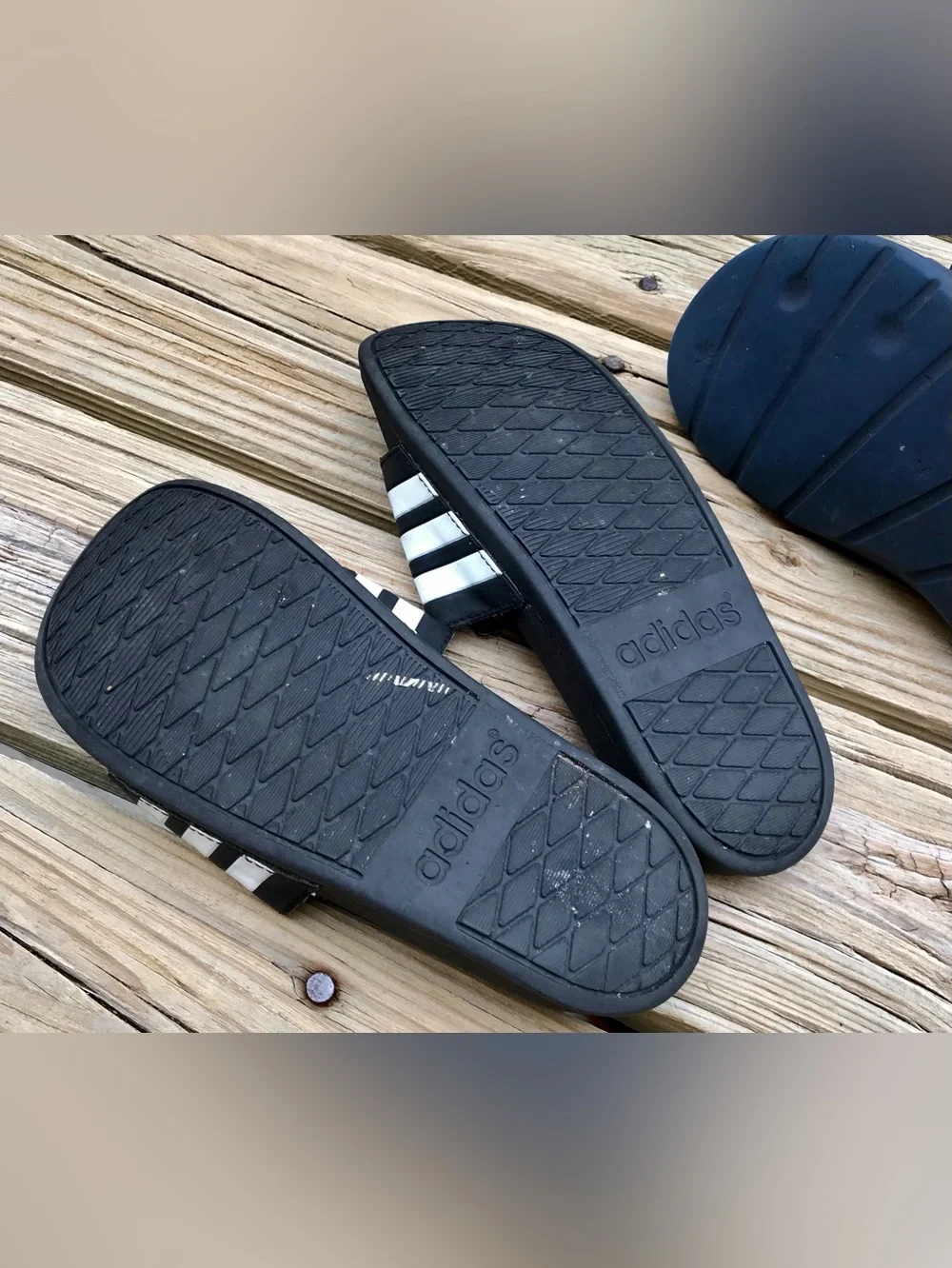 2 Pair Mens 6 7 Womens 8 9 ADIDAS Black Navy Blue Stripe Slide Sandals